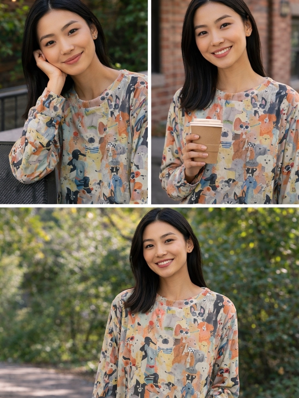 Women's Multicolor Dog Print Pullover Sweatshirt
